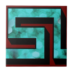 Gnistran för slingringar~-blått på rödbrunt med kakelplatta