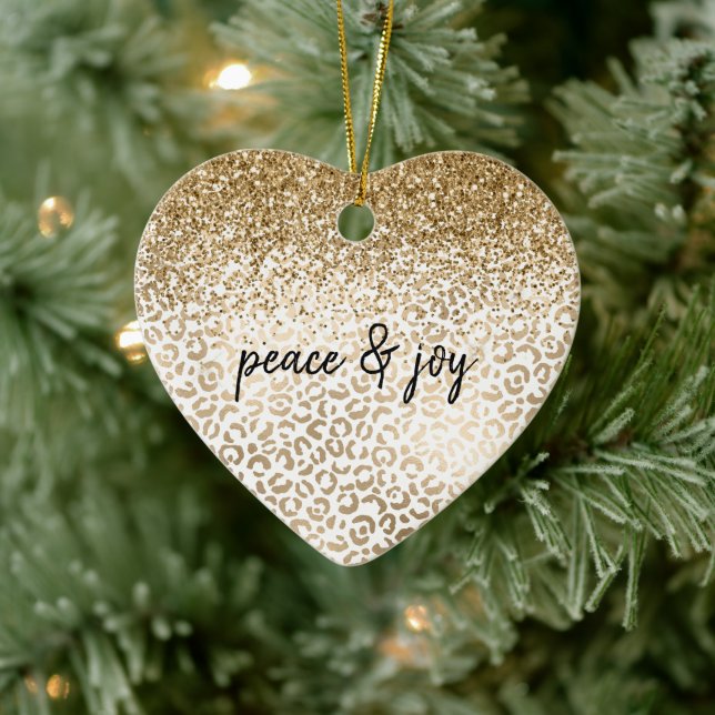 Gnistran Girly Glam Guld Leopard Skriv ut Glitter Julgransprydnad Keramik (Träd)