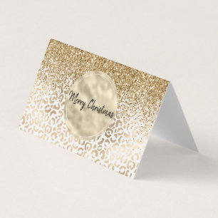 Gnistran Girly Glam Guld Leopard Skriv ut Glitter Kort