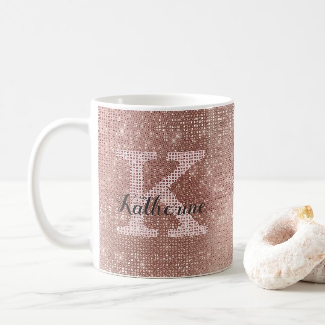 Gnistran Glam Monogram Namn Glitter Kaffemugg (Med munk)