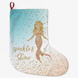 Gnistran Glitter Konfetti Sjöjungfru i Aqua Guld Stor Julstrumpa