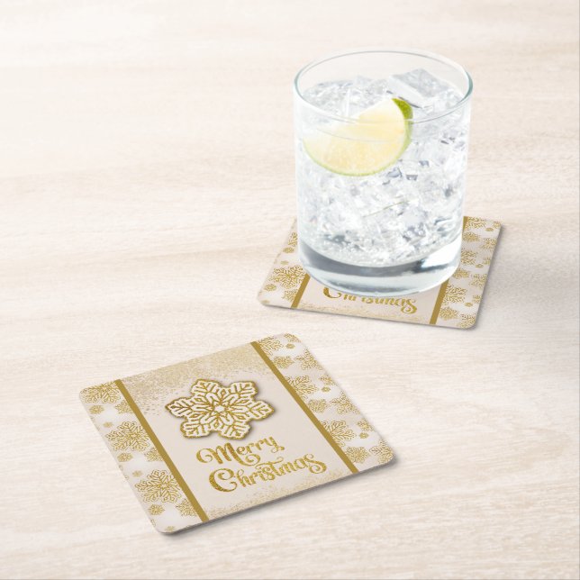 Gnistran god jul Snöflingor Guld Glitter Underlägg Papper Kvadrat (Insitu)