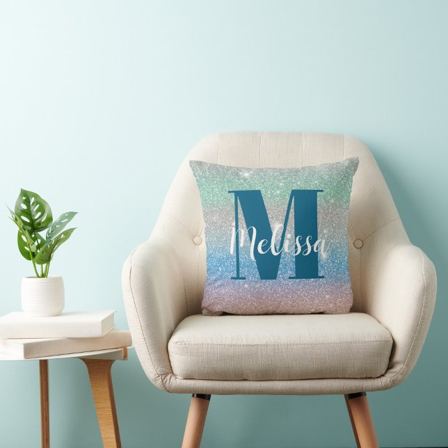 Gnistran Gradient Glitter Monogram Family Namn Kudde (Skapare uppladdad)