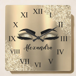 Gnistran Guld Eyelash Monogram Namn Fyrkantig Klocka