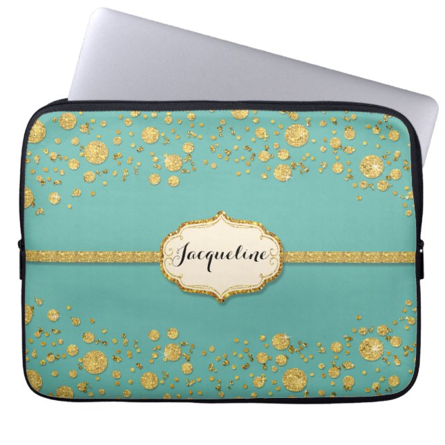 Gnistran guld Löv Glitter Konfetti Polka dots Laptop Sleeve (Framsidan)