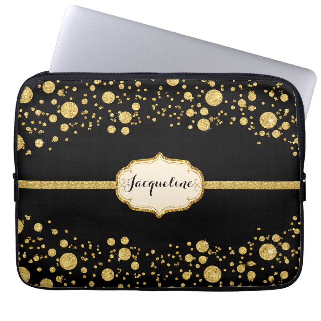 Gnistran guld Löv Glitter Konfetti Polka dots Laptop Sleeve (Framsidan)