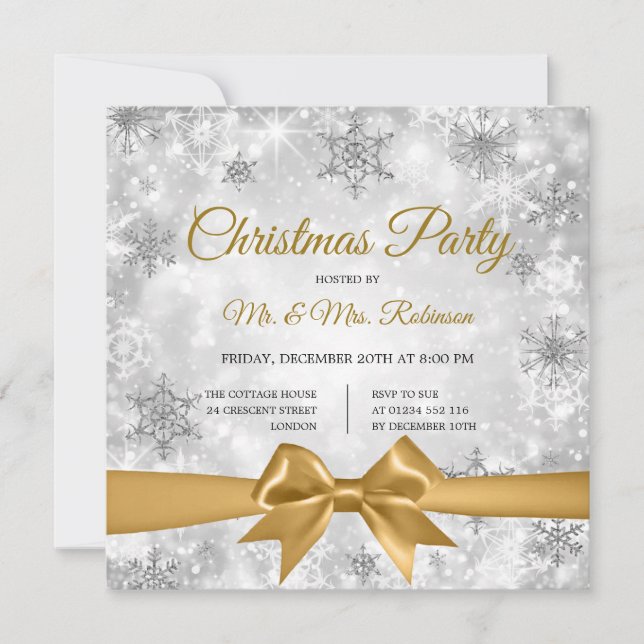 Gnistran Guld Ribbon Party Silver Inbjudningar (Framsida)