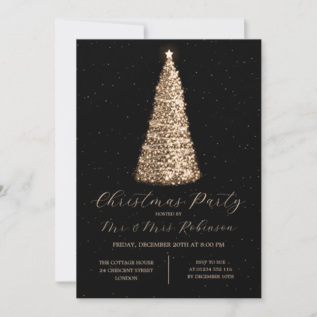 Gnistran Guld vid jul Party Glam Träd Inbjudningar (Framsida)