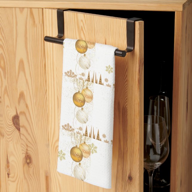 Gnistran Jul Snöflingor Guld Ornaments Kökshandduk (Thirds Fold)