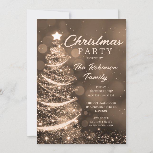 Gnistran julgran, Guld, jul Party Inbjudningar (Framsida)