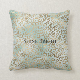 Gnistran Leopard för Aqua Mint Guld Glitz Leopard Kudde