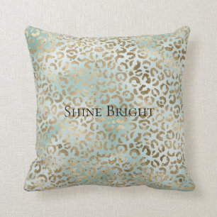Gnistran Leopard för Aqua Mint Guld Glitz  Leopard Kudde