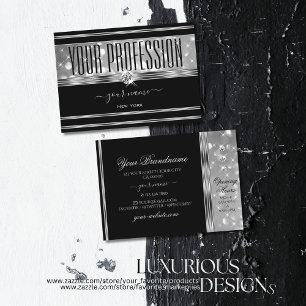 Gnistran Luxury Black Silver Glitter Stars Diamond Visitkort