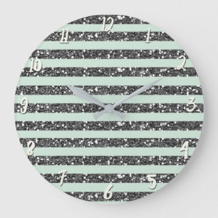 Gnistran Mety Mint Grönt & Silver Glitter Rand Stor Klocka