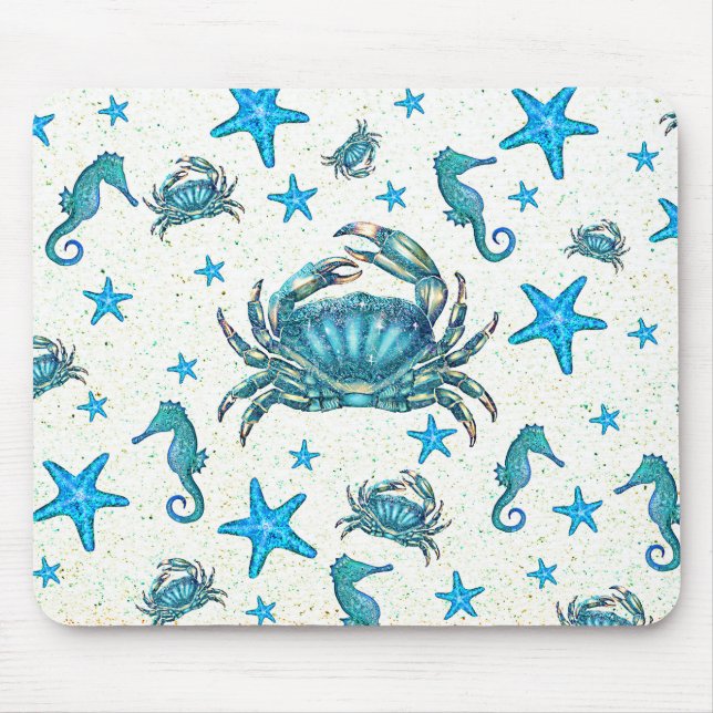 Gnistran Modern Beach Blue Crab Starfish Seahorse Musmatta (Framsidan)