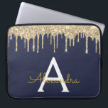 Gnistran Monogram för marinblått Guld Glitter Laptop Fodral<br><div class="desc">Faux-drivning i marinblått och Guld Modern och Elegant Girly Glitter och Gnistra Elegant Monogram Fodral. Fodral kan anpassas så att det omfattar ditt första och första namn.</div>