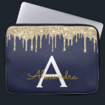 Gnistran Monogram för marinblått Guld Glitter Laptop Fodral<br><div class="desc">Faux-drivning i marinblått och Guld Modern och Elegant Girly Glitter och Gnistra Elegant Monogram Fodral. Fodral kan anpassas så att det omfattar ditt första och första namn.</div>