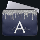 Gnistran Monogram för marinblått Silver Glitter Laptop Fodral<br><div class="desc">Faux-drivning i marinblått och Silver Modern och Elegant Girly Glitter och Gnistra Elegant Monogram Fodral. Fodral kan anpassas så att det omfattar ditt första och första namn.</div>