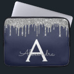 Gnistran Monogram för marinblått Silver Glitter Laptop Fodral<br><div class="desc">Faux-drivning i marinblått och Silver Modern och Elegant Girly Glitter och Gnistra Elegant Monogram Fodral. Fodral kan anpassas så att det omfattar ditt första och första namn.</div>