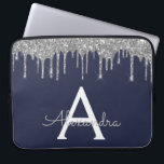 Gnistran Monogram för marinblått Silver Glitter Laptop Fodral<br><div class="desc">Faux-drivning i marinblått och Silver Modern och Elegant Girly Glitter och Gnistra Elegant Monogram Fodral. Fodral kan anpassas så att det omfattar ditt första och första namn.</div>