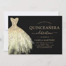 Gnistran Quinceanera Black och Guld Glitter Inbjudningar
