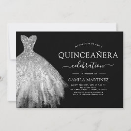Gnistran Quinceanera Black och Silver Glitter Inbjudningar