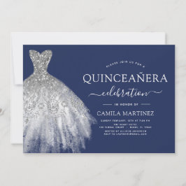 Gnistran Quinceanera Navy Blue Silver Glitter Inbjudningar