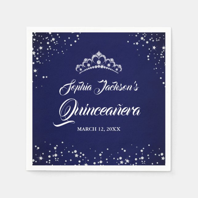 Gnistran Quinceanera Silver Diamond Snöre Pappersservett (Framsidan)