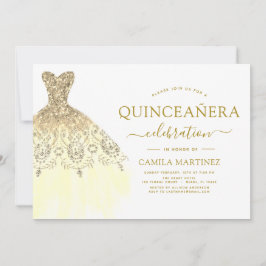 Gnistran Quinceanera White och Guld Glitter Inbjudningar