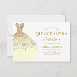 Gnistran Quinceanera White och Guld Glitter Inbjudningar