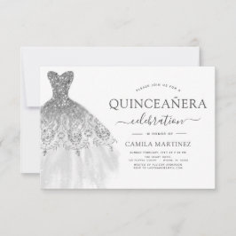 Gnistran Quinceanera White och Silver Glitter Inbjudningar