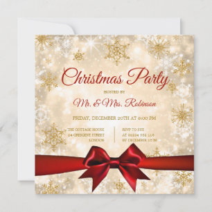 Gnistran Red Ribbon Party Guld Inbjudningar