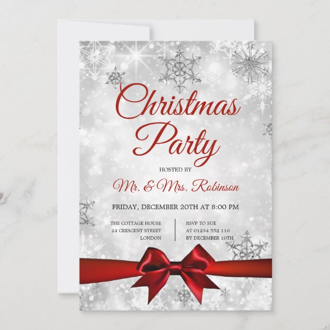 Gnistran Red Ribbon Party Silver Inbjudningar (Framsida)