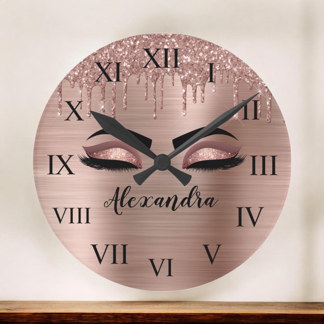 Gnistran Ro Glitter Eyelash Monogram Namn Rund Klocka (Skapare uppladdad)