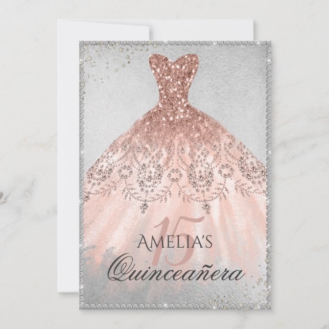Gnistran Ro Guld Silver 15:e Quinceanera Inbjudningar (Framsida)