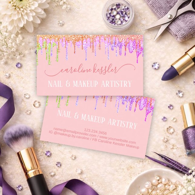 Gnistran  Rosa ros Guld Lime Green Glitter Visitkort (Skapare uppladdad)