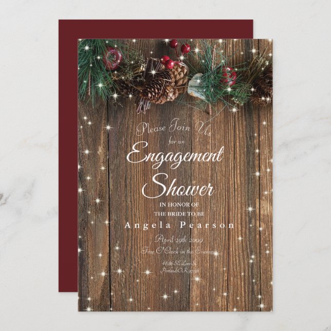 Gnistran Rustic Wood Land jul Gräs Garland Inbjudningar (Fram/baksida)