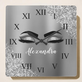 Gnistran Silver Eyelash Monogram Namn Fyrkantig Klocka