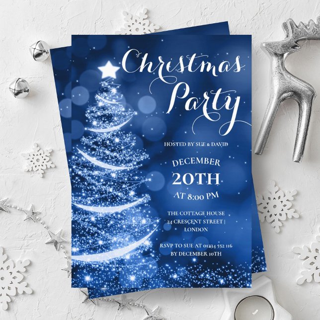 Gnistran silver och Blå jul Party Inbjudningar (Silver & Blue Christmas Party Sparkle Invitation)