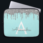 Gnistran Teal Blue Silver Glitter Laptop Fodral<br><div class="desc">Teal Blue - Aqua och Silver Faux Dripping Modern och Elegant Girly Glitter och Gnistra Elegant Monogram Fodral. Fodral kan anpassas så att det omfattar ditt första och första namn.</div>