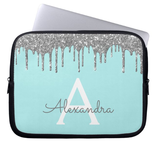 Gnistran Teal Blue Silver Glitter Laptop Fodral (Framsidan)