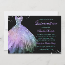 Gnistran Teal Lila Dress Quinceanera-inbjudan Inbjudningar