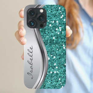 Gnistran Teal Silver Glam Bling Personlig Metall
