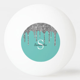 Gnistran Teal Silver Glitter driver Monogram Namn Pingisboll