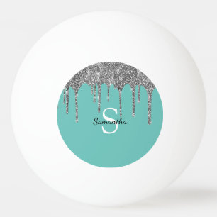 Gnistran Teal Silver Glitter driver Monogram Namn Pingisboll
