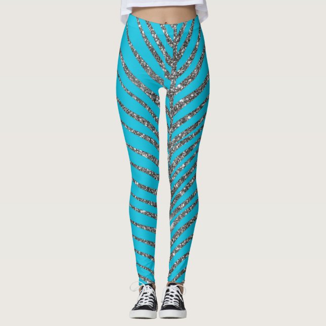 Gnistrande akvablå glitter  leggings (Framsida)