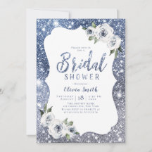 Gnistrande blå glitter och bröllopsdusch i blomste