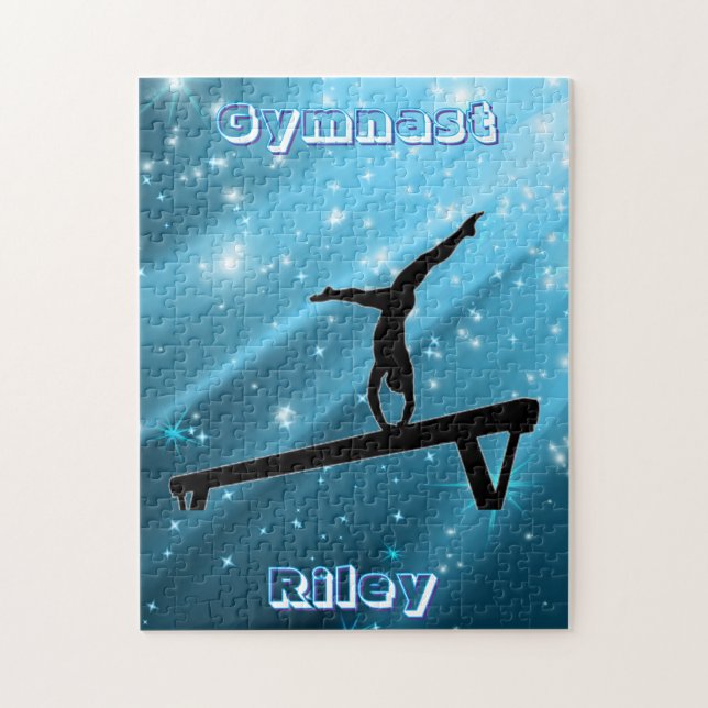 Gnistrande Blå Gymnast Posering Pussel (Vertikal)