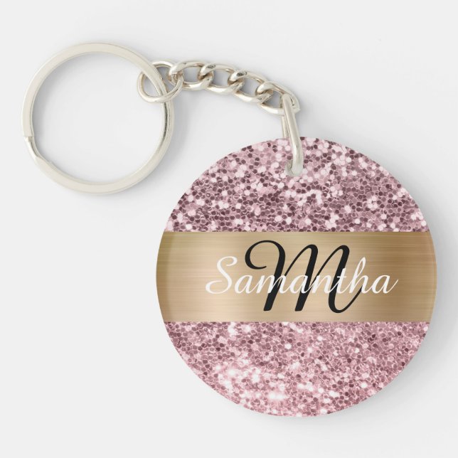 Gnistrande blekrosa glitter guld folie monogram (Framsidan)