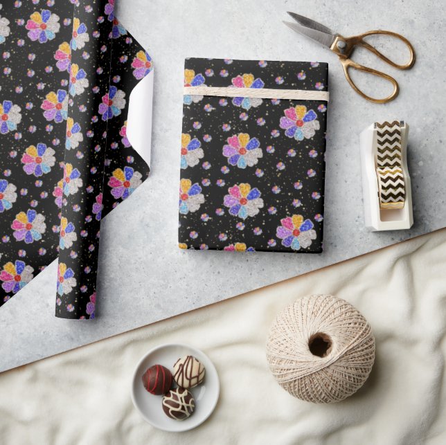 Gnistrande Blommönster med Juveler Presentpapper (Hantverk)